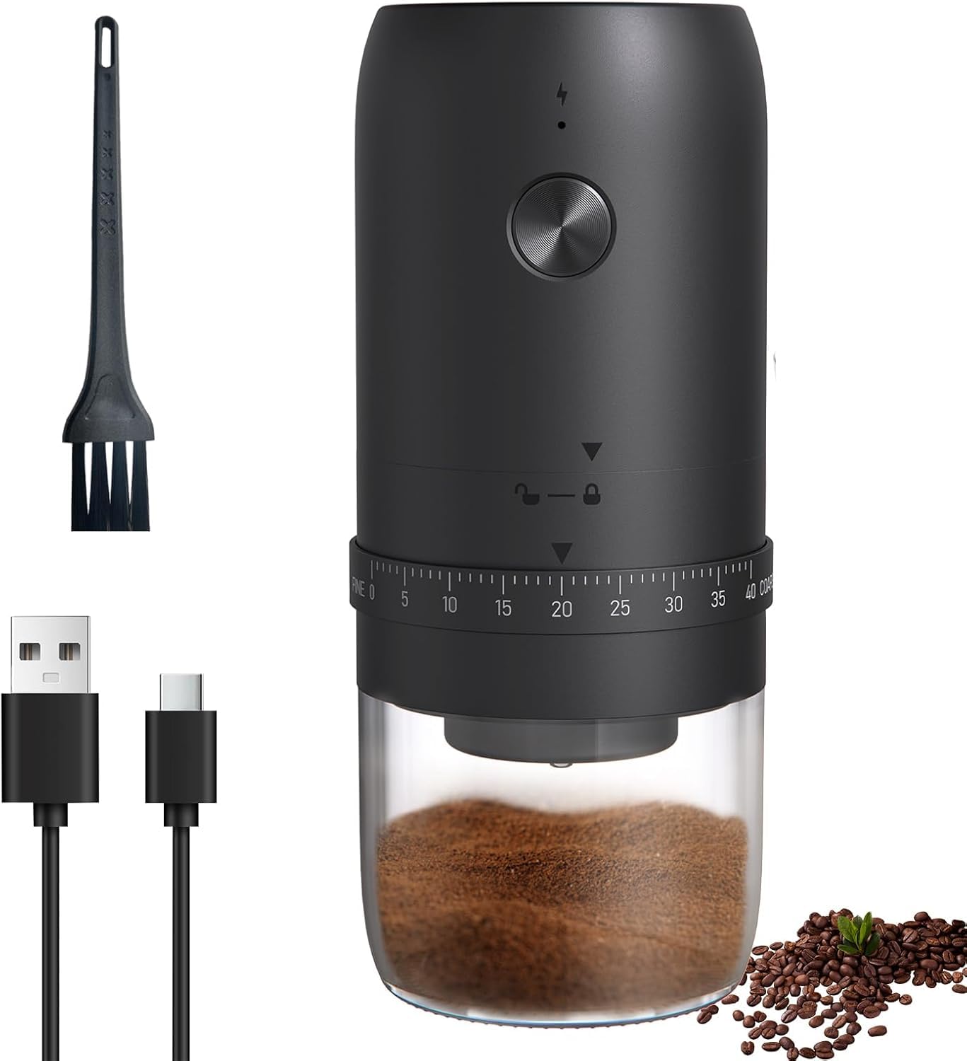 Turimon Electric Coffee Grinder for Home, Rechargeable & Portable Crusher for Beans,Spices & Herbs, Multifunctional Grinder with Ceramic Conical Burr Mill & 40 Adjustable Grind Settings (KMDJ-2AW)