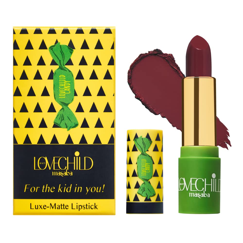 LoveChild Masaba - Paan-Tastic - Luxe Matte Lipstick, Moisturising, Long lasting, Wine Red, Bullet Matte Lipstick, 4ML