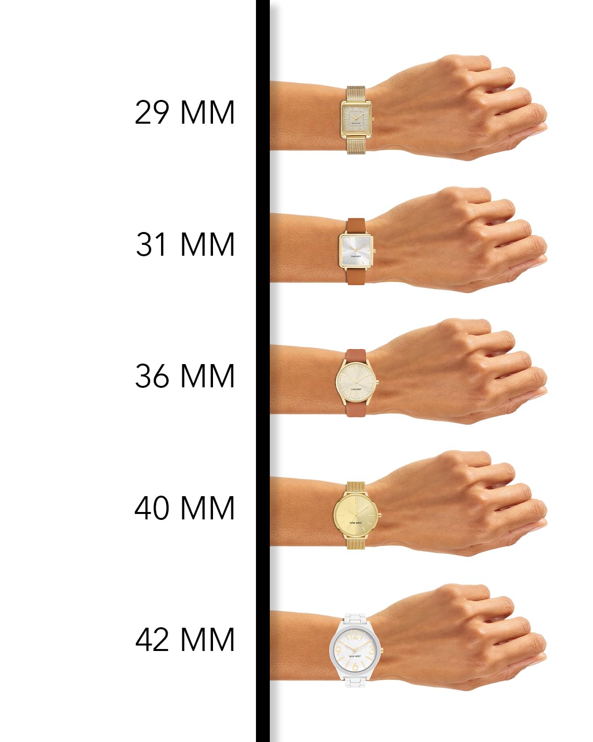 Nine West Women's Analog Quartz Dress Watch, Faux Leather Strap, Scratch-Resistant, Gold-Tone Hands, Brown, Model NW/1994SVTN