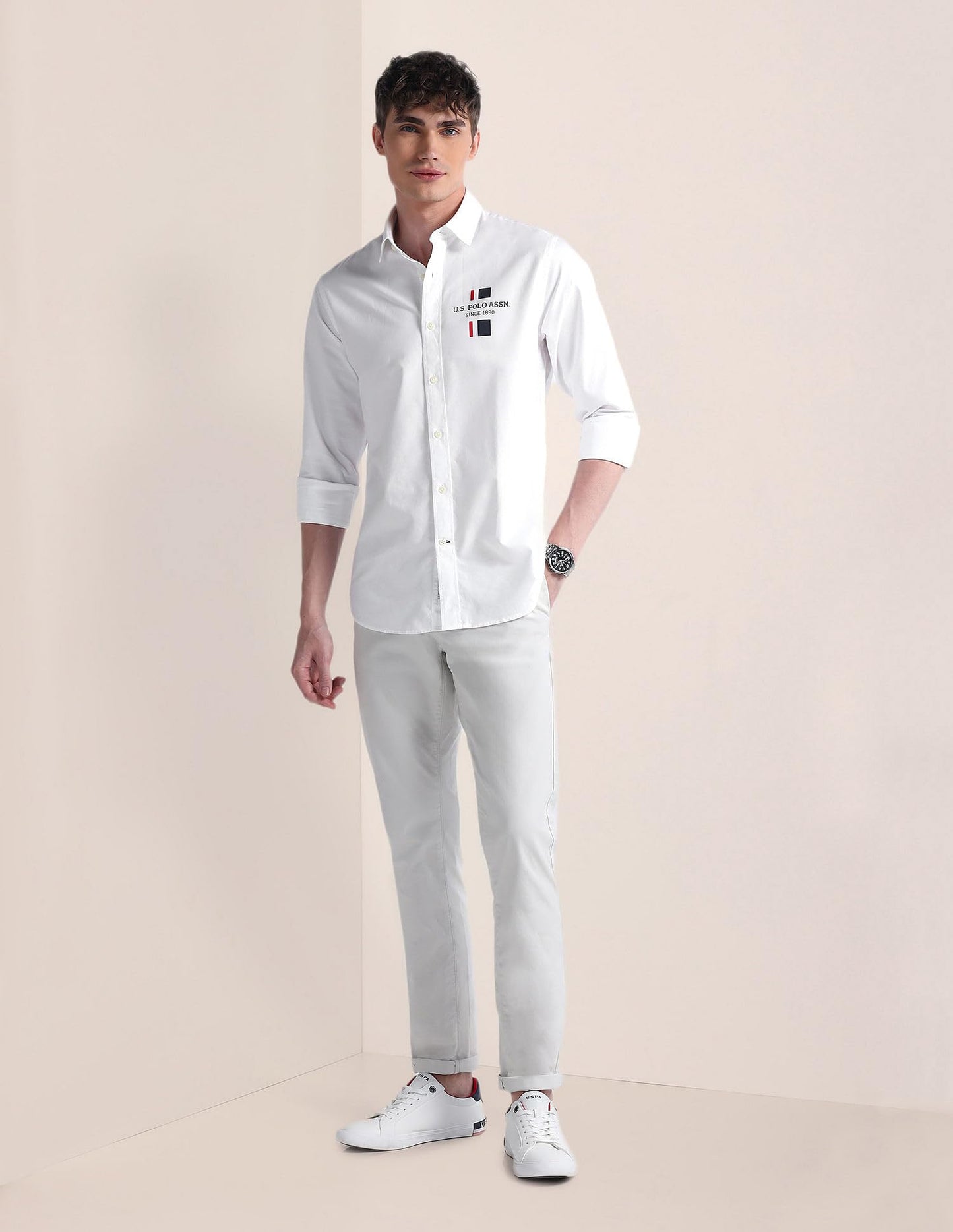 U.S. POLO ASSN. Men's Solid Regular Fit Shirt (USSHTFX0515_White