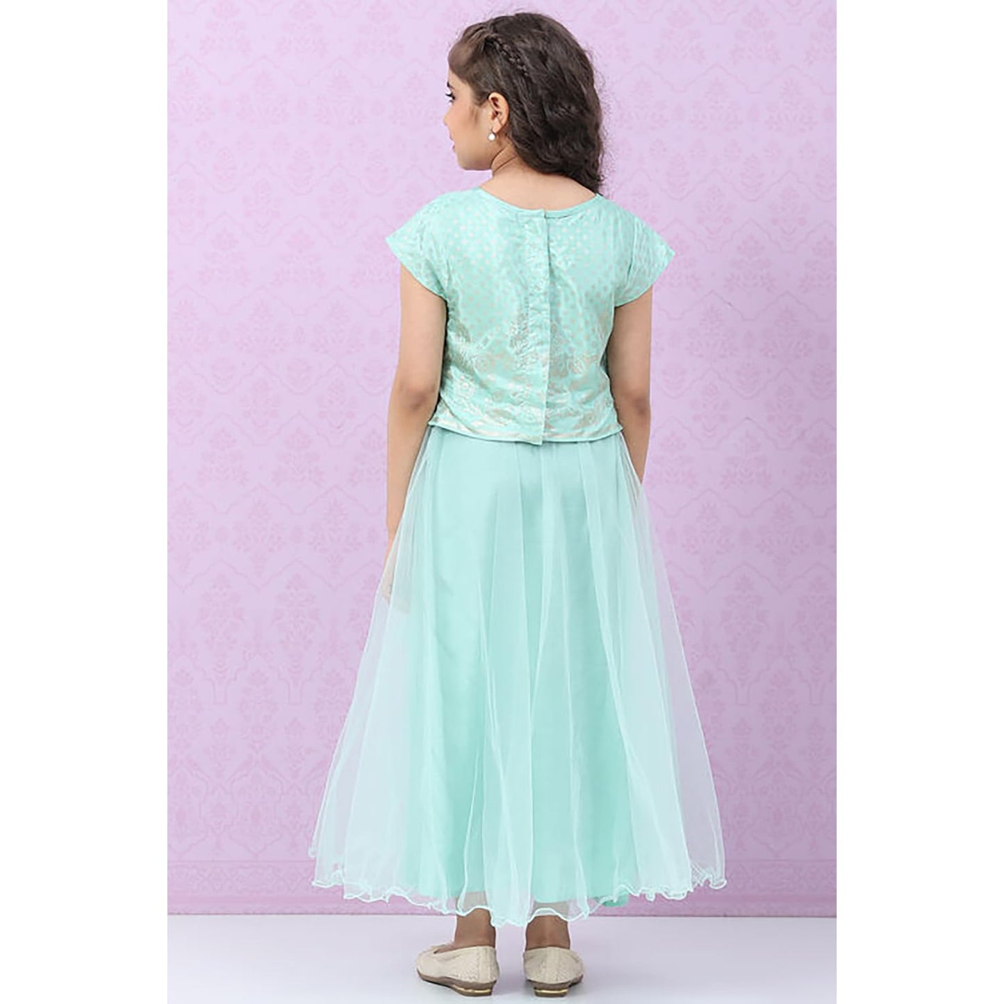 BIBA Girls Viscose Flared Printed Lehenga Set (KW5040EAW22TURQ_Turquoise_11)