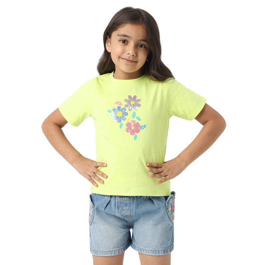 Nautinati Girls Printed Half Sleeve T-Shirt | Age 3-8 Years Lime Green