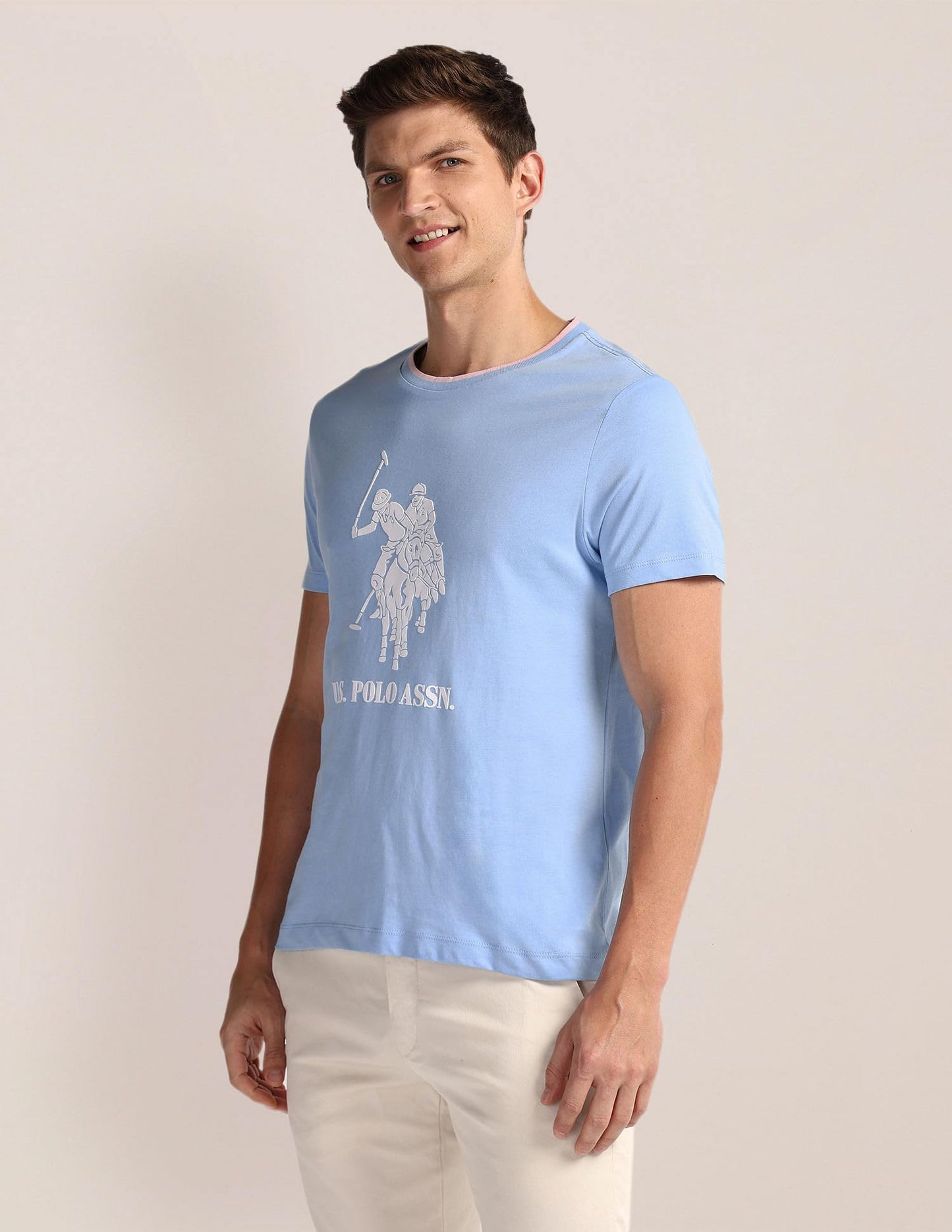 U.S. POLO ASSN. Brand Printed Cotton T-Shirts for Men - Slim Fit, Half Sleeves Mens Casual T Shirts Blue