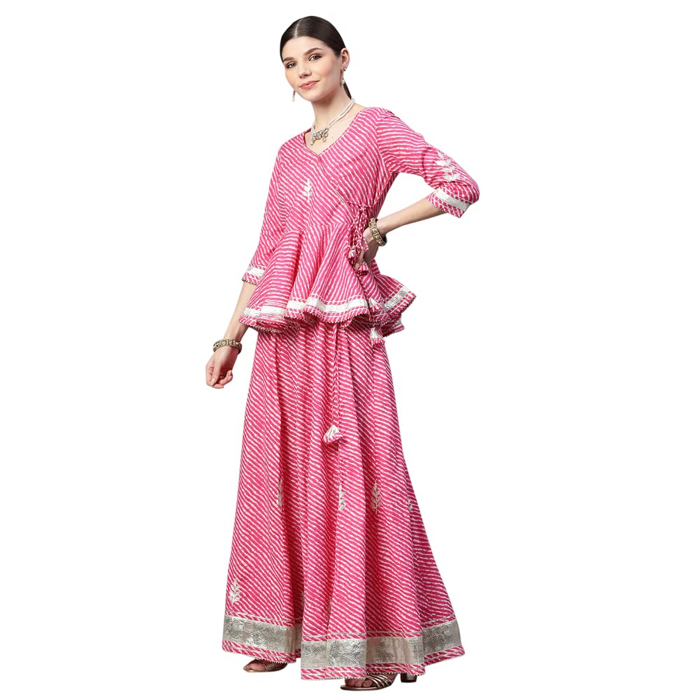 Divena Pink Lehriya lehenga dupatta set