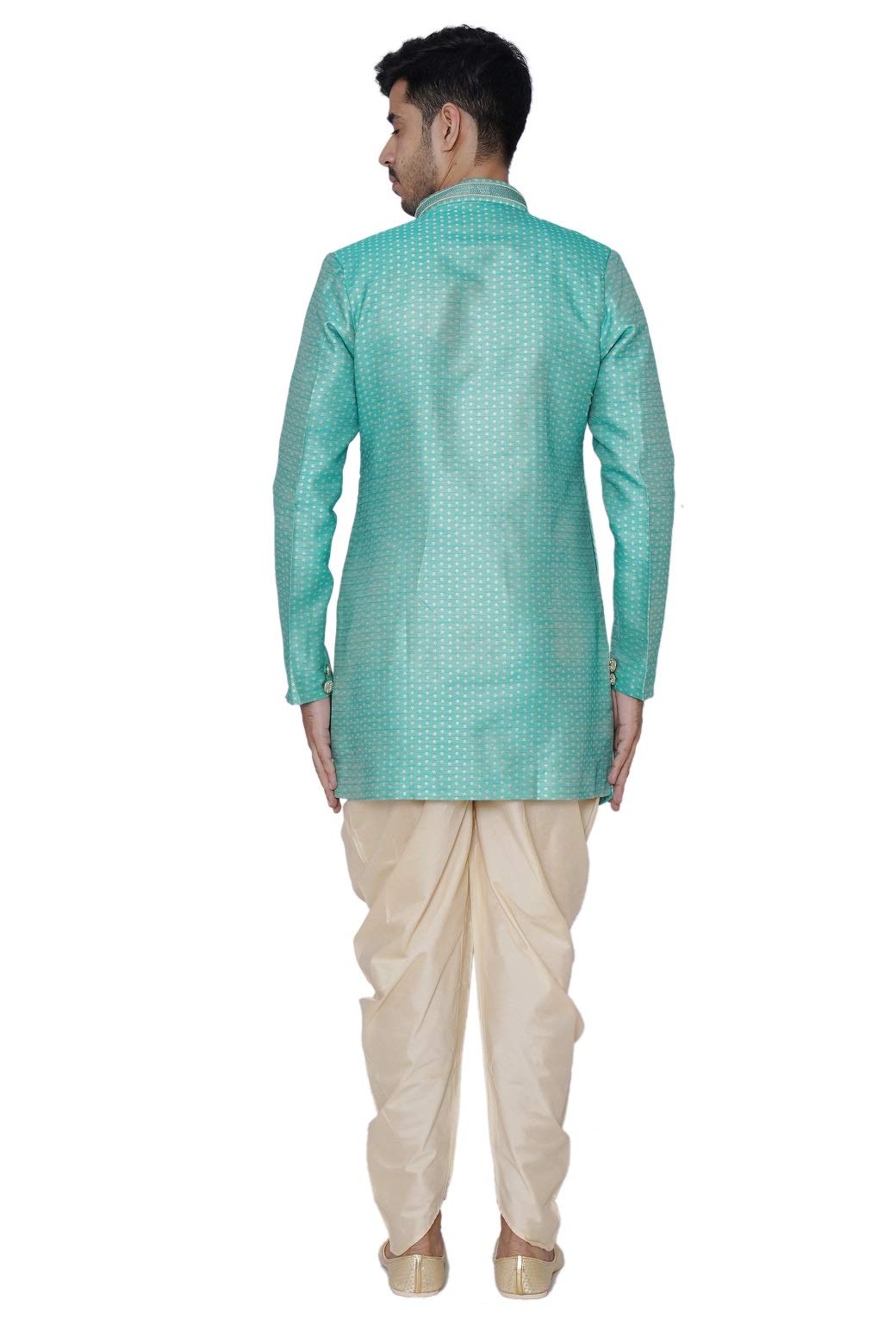 Manyavar Men's Silk and Polyster Blend Other semi Indo Patiala Set (SMID0001_firoze Green_S)