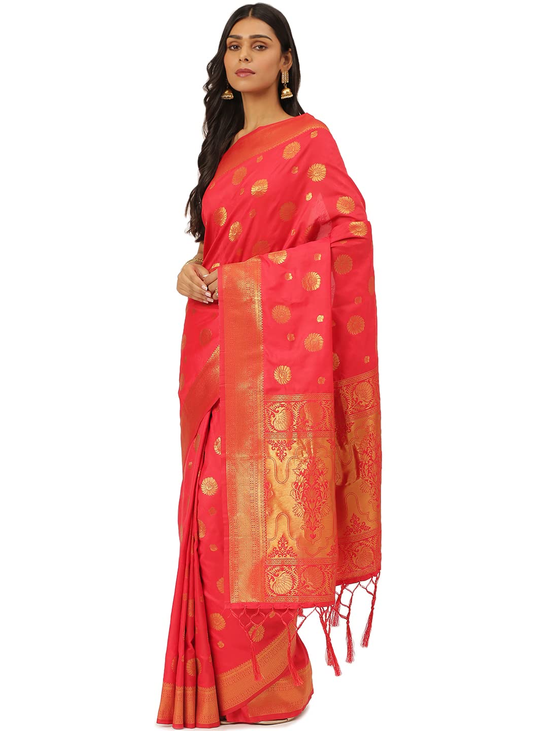 KARAGIRI Womens Banarasi Silk Red Saree With Blouse Piece