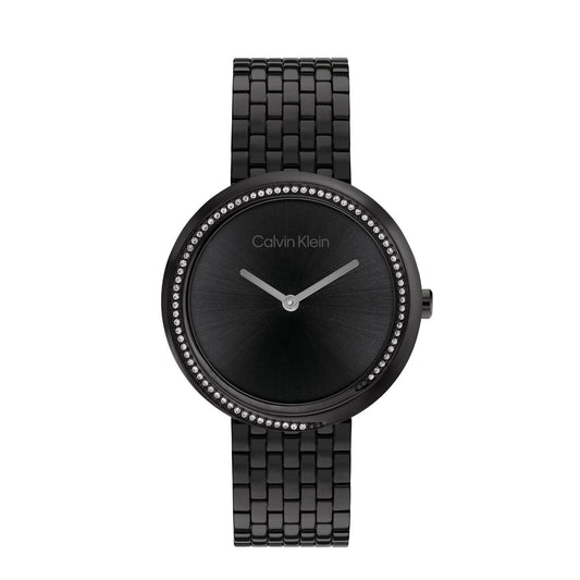 Calvin Klein Twisted Bezel Qtz Basic Slim Black Round Dial Women's Watch|Stainless Steel Material|Multi Color Band - 25100039