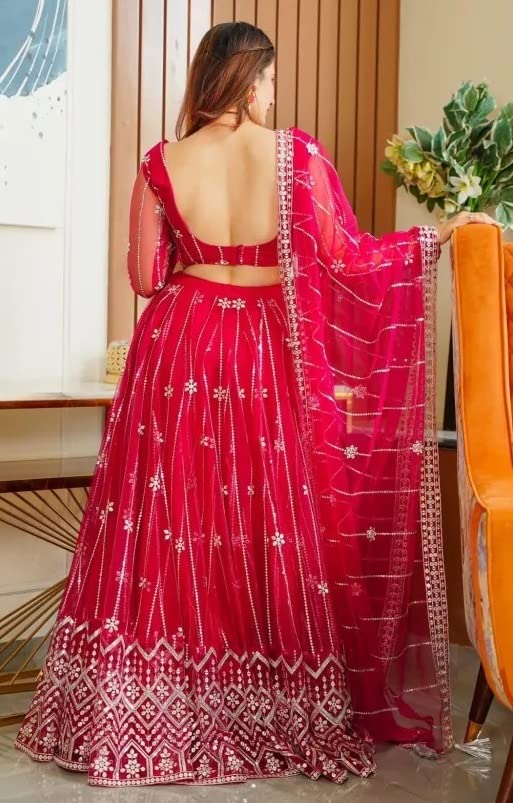 Fashion Basket Net Sequence Pink Lehenga choli For womens(FB-LH-L8265_Pink_Free Size)