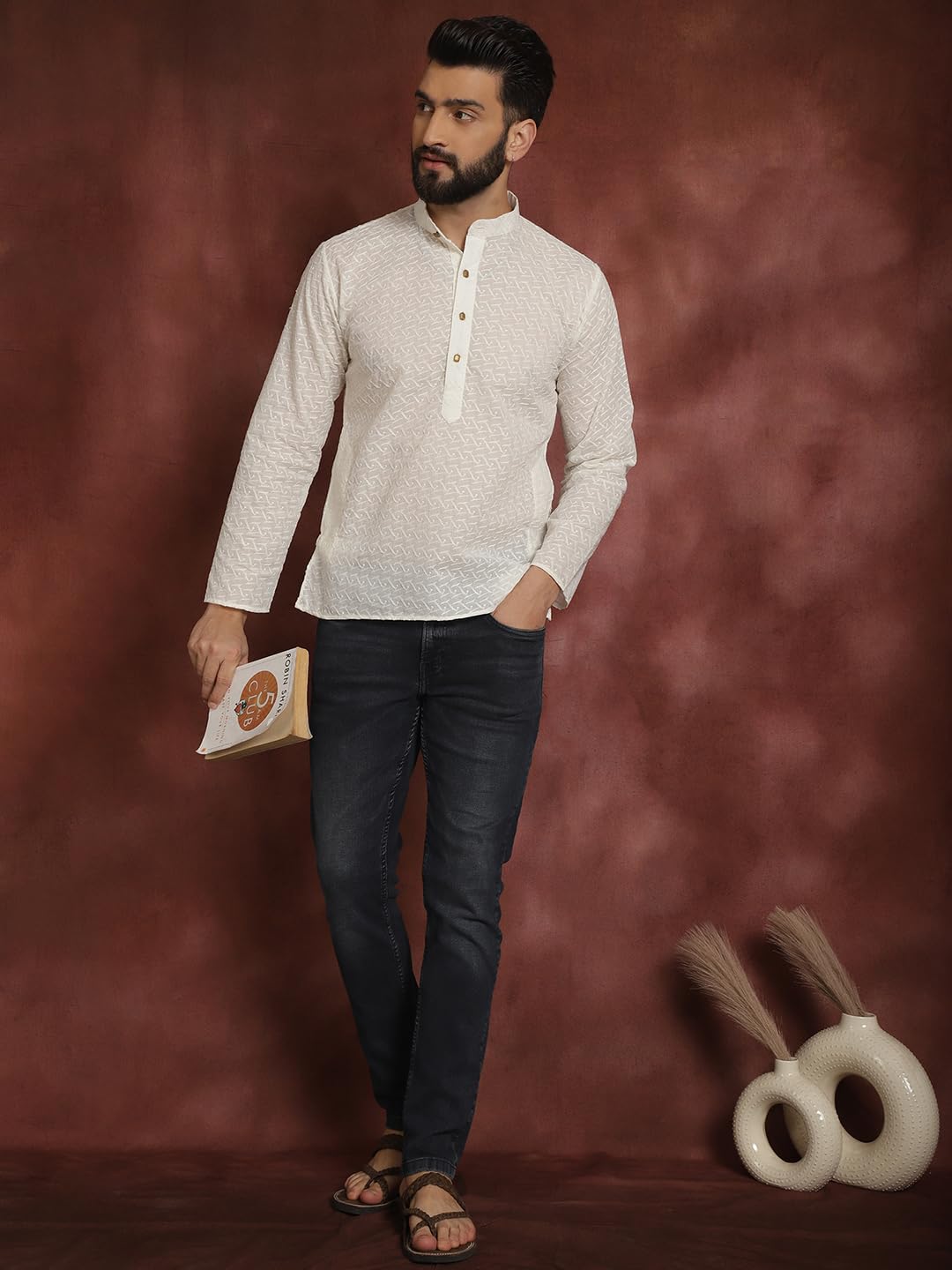 SOJANYA (Since 1958 Men's Cream Pure Chicken Cotton Short Kurta