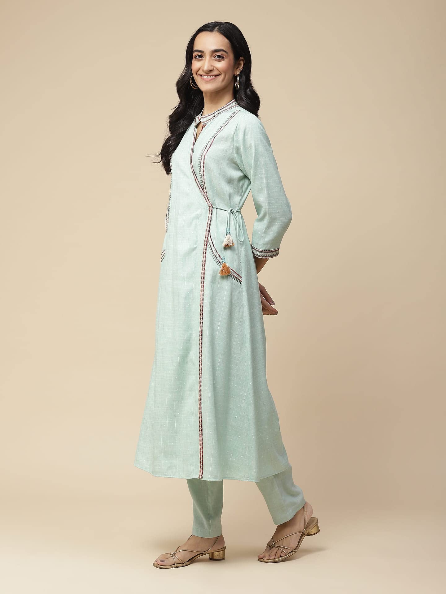 Aarke Ritu Kumar Mint Embroidered Angrakha Kurta With Pant