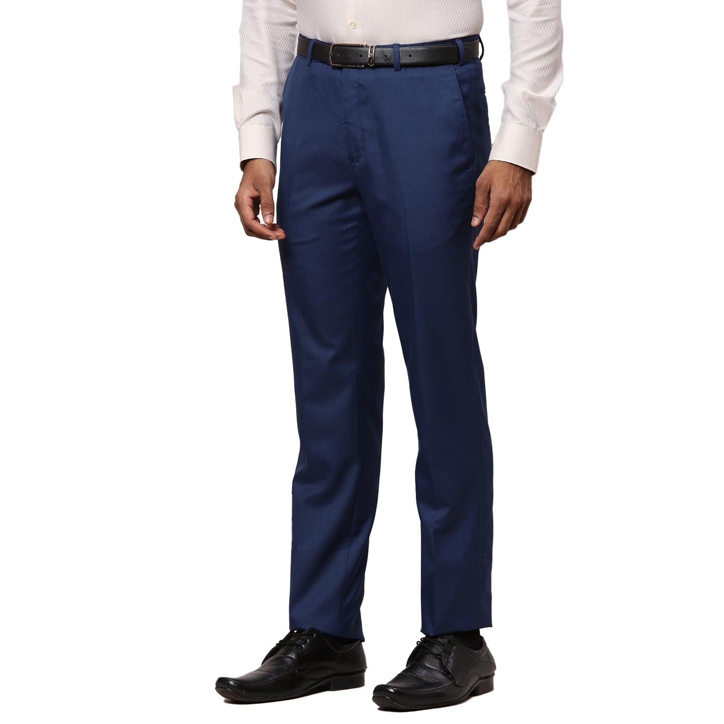 Raymond Men Slim Fit Formal Trousers, Structure Pattern, Polyester Blend, Mid Rise, Flat Front Office Wear | Dark Blue