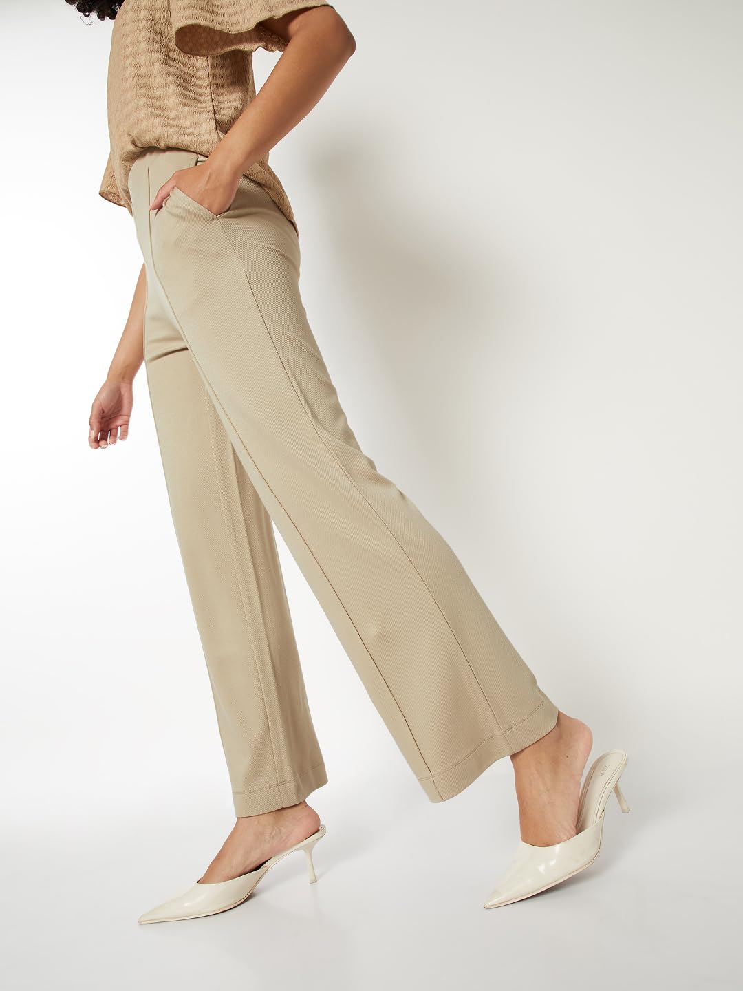 Max Women Textured Trousers (Beige_XXL)