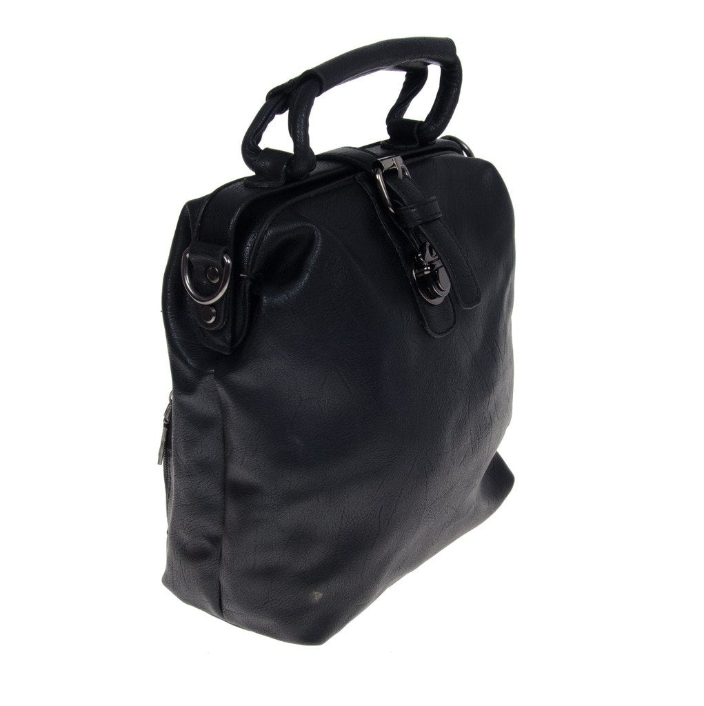 Artisan Crafted Leather Look Handbag Backpack/College Bag/Office Bag/Shoulder Bag (Black) with Removable Straps For Women/Girls