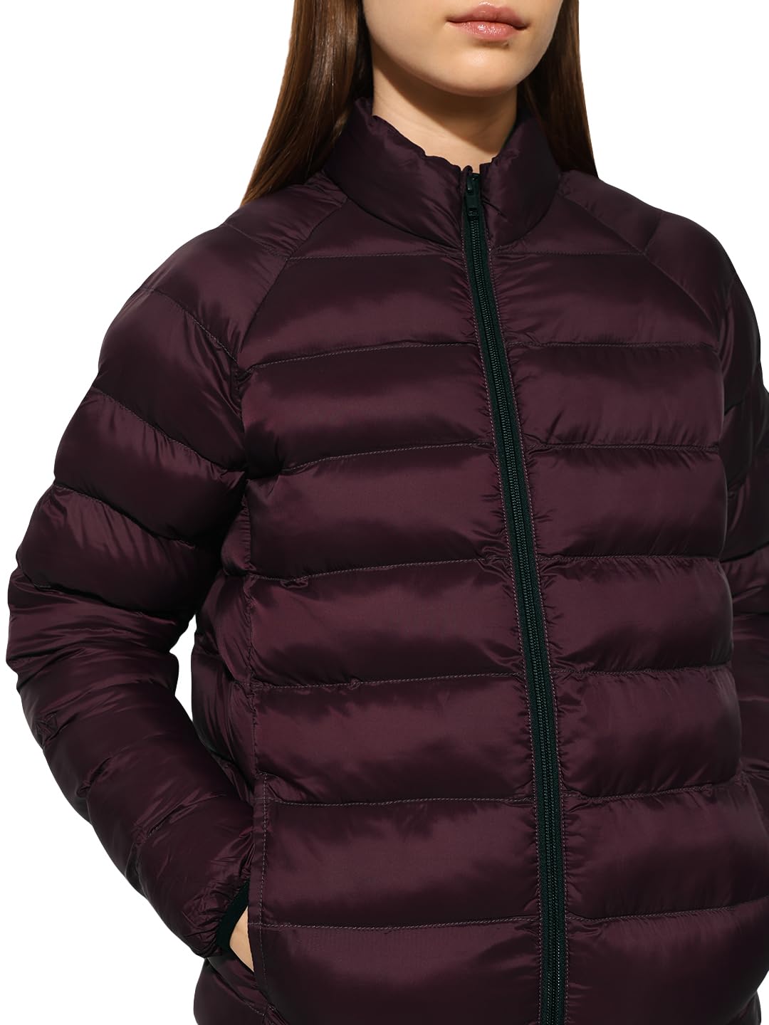 ONLY Women's Solid Slim Fit Maroon Jacket