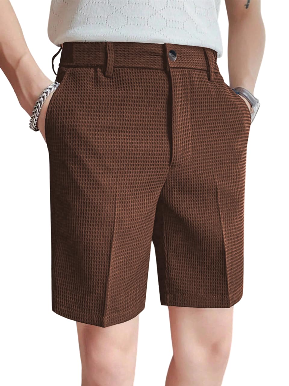 GRECIILOOKS Casual Men Shorts | Rich Regular Fit Solid Short with Side Pockets | Relaxed Fit Half Pants | Mid Rise Waist Coffee