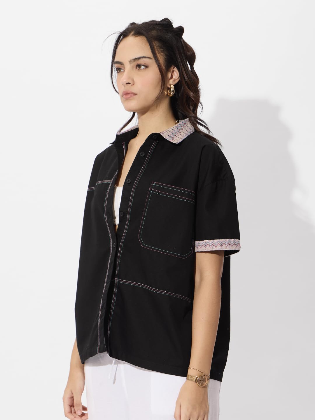 The Souled Store Originals: Elixir Women & Girls Long Sleeve Collared Neck Button Down Regular Fit Cotton Shirts