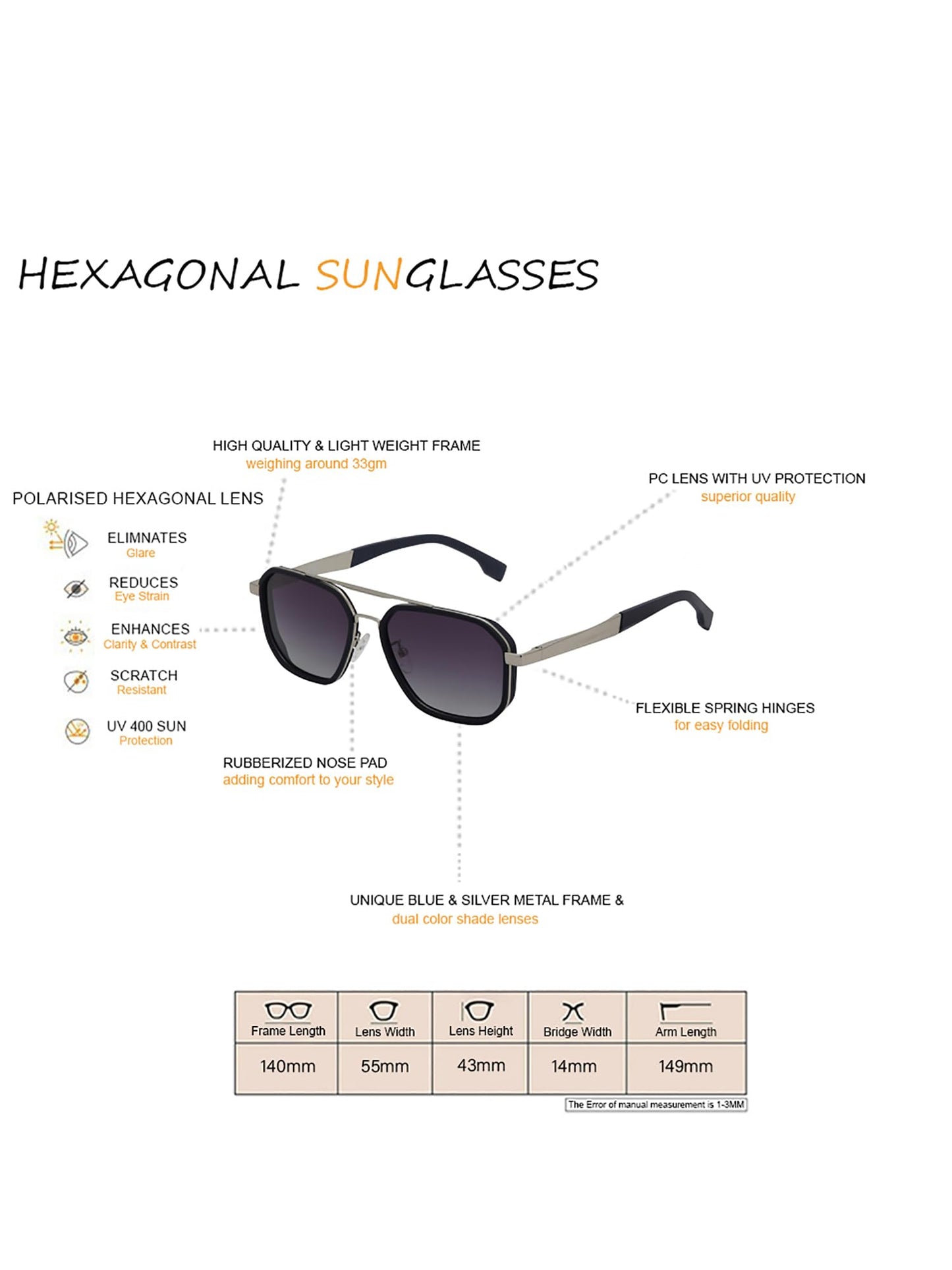 Carlton London Unisex Premium Silver & Blue Toned Grey UV with Polarized Lens Square Sunglass