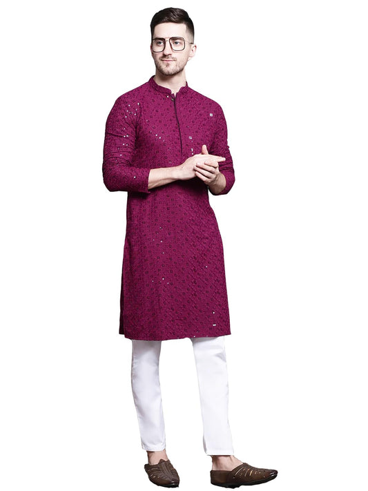 Boldwink Lucknow Chikan Men's Pure Cotton Kurta Pajama Set, Full Booty