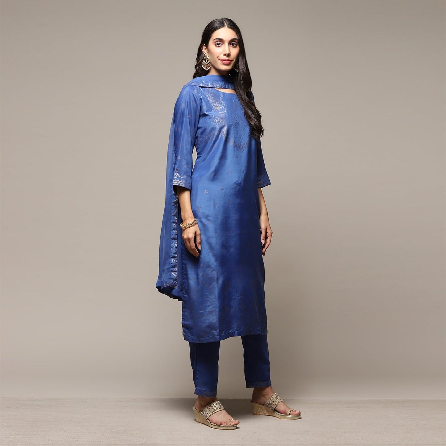 BIBA Women Printed Narrow Polyester Salwar Kurta Dupatta(Skdassorted7666E_Blue_36)