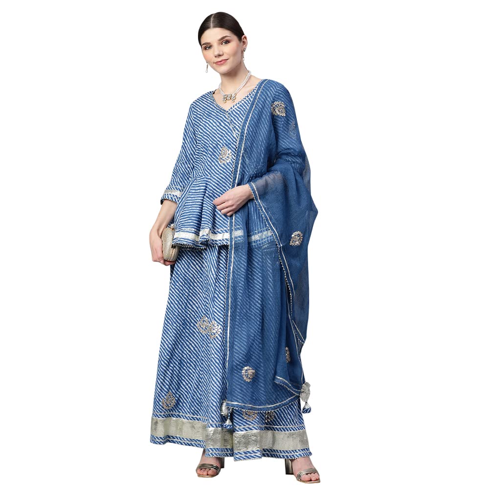 Divena Blue Lehriya lehenga dupatta set