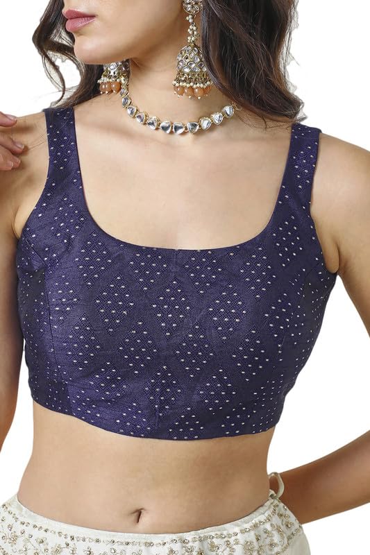 Soch Womens Navy Blue Art Silk Woven Design Padded Blouse