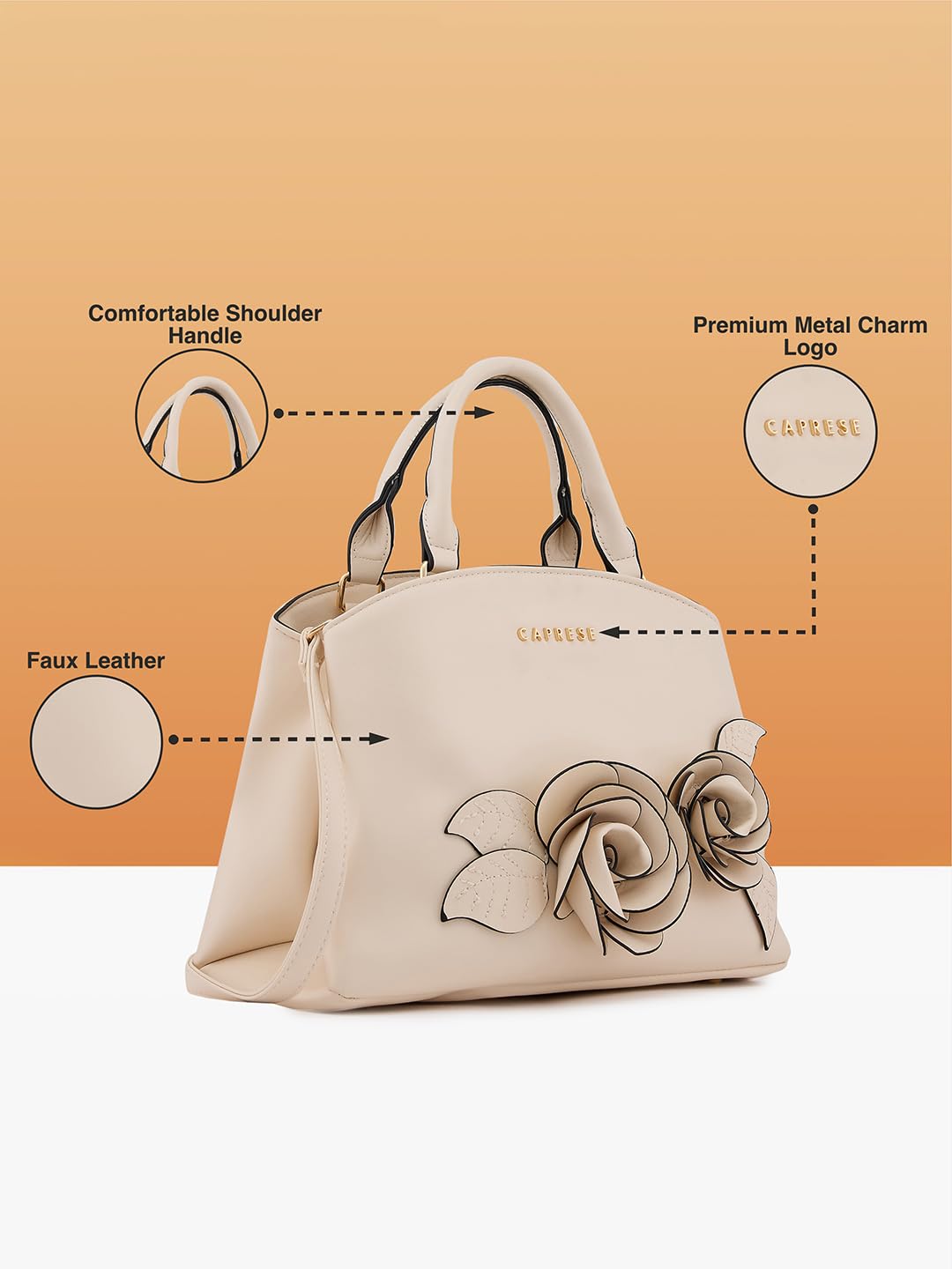 Caprese Bloom Satchel Small Off White Bag for Women with Adjustable & Detachable Strap|Versatile Shoulder, Crossbody Bag for Work, Travel, and Everyday Use, Spacious with Multiple Compartments