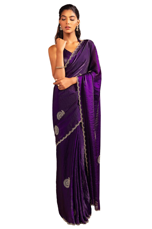 Soch Womens Purple Organza Saree With Stone Work