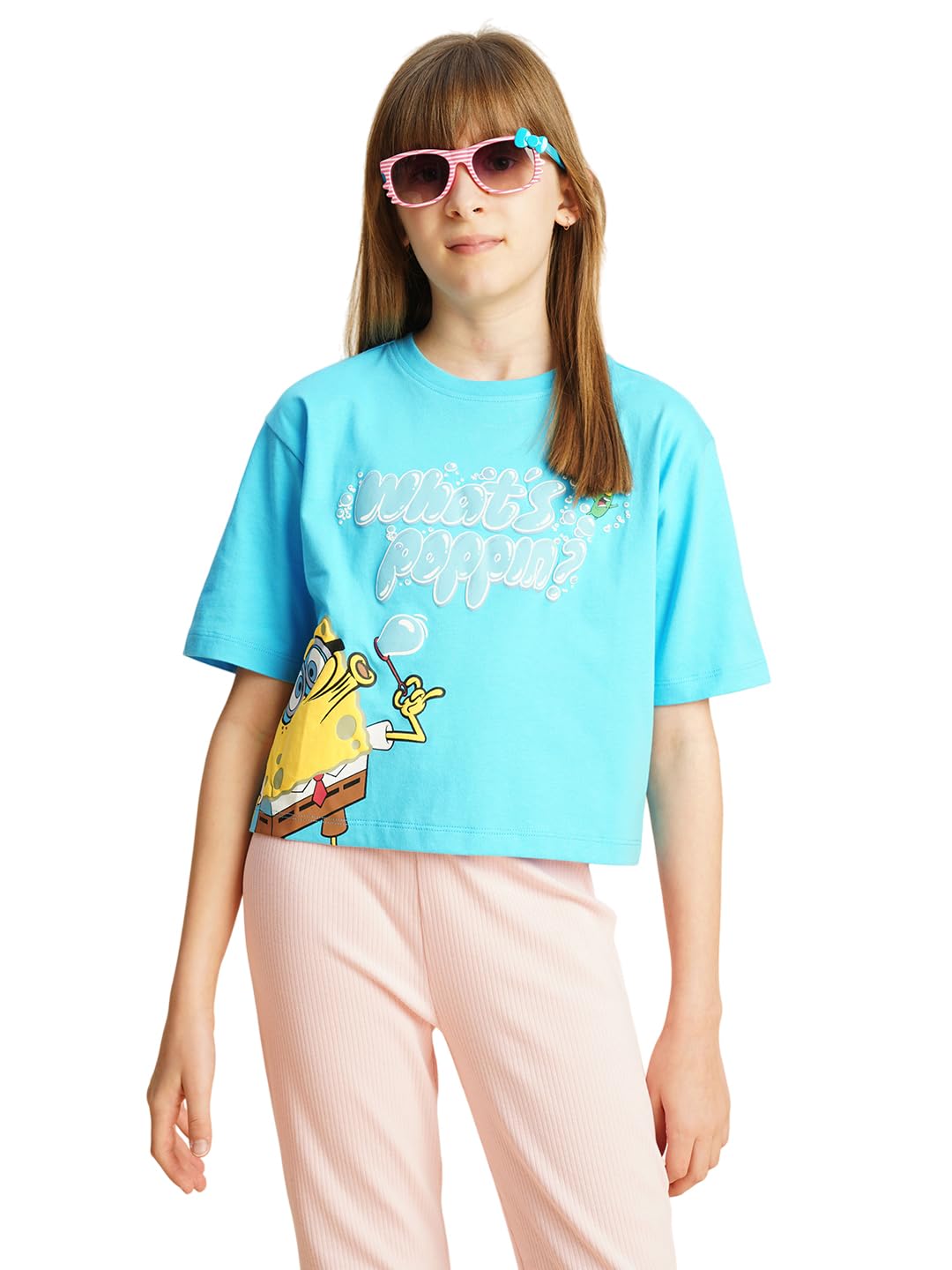 VERO MODA Girls Regular Fit Blue T-Shirt