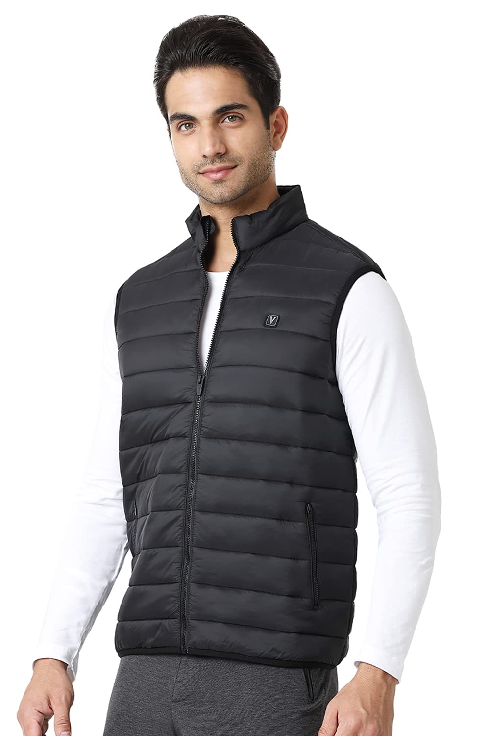 Van Heusen Athleisure Men Woven Jacket - 100% Nylon - Extra Warm, High Neck, Zip Front, Sleeveless_80005_Black_L