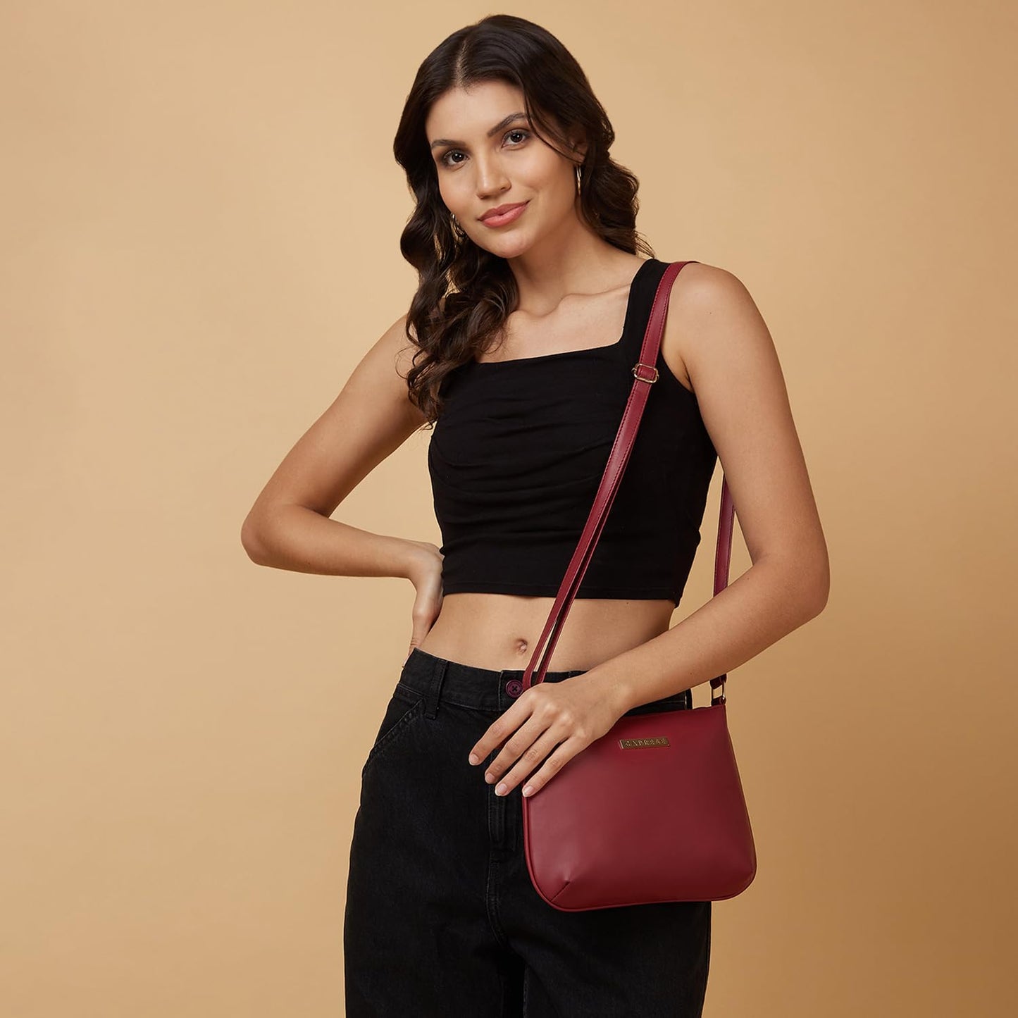 Caprese Rohde Sling Small Maroon Bag for Women|Adjustable Strap for Comfortable Wear|Stylish,Versatile Crossbody Bag for Everyday Use, Travel, and Special Occasions
