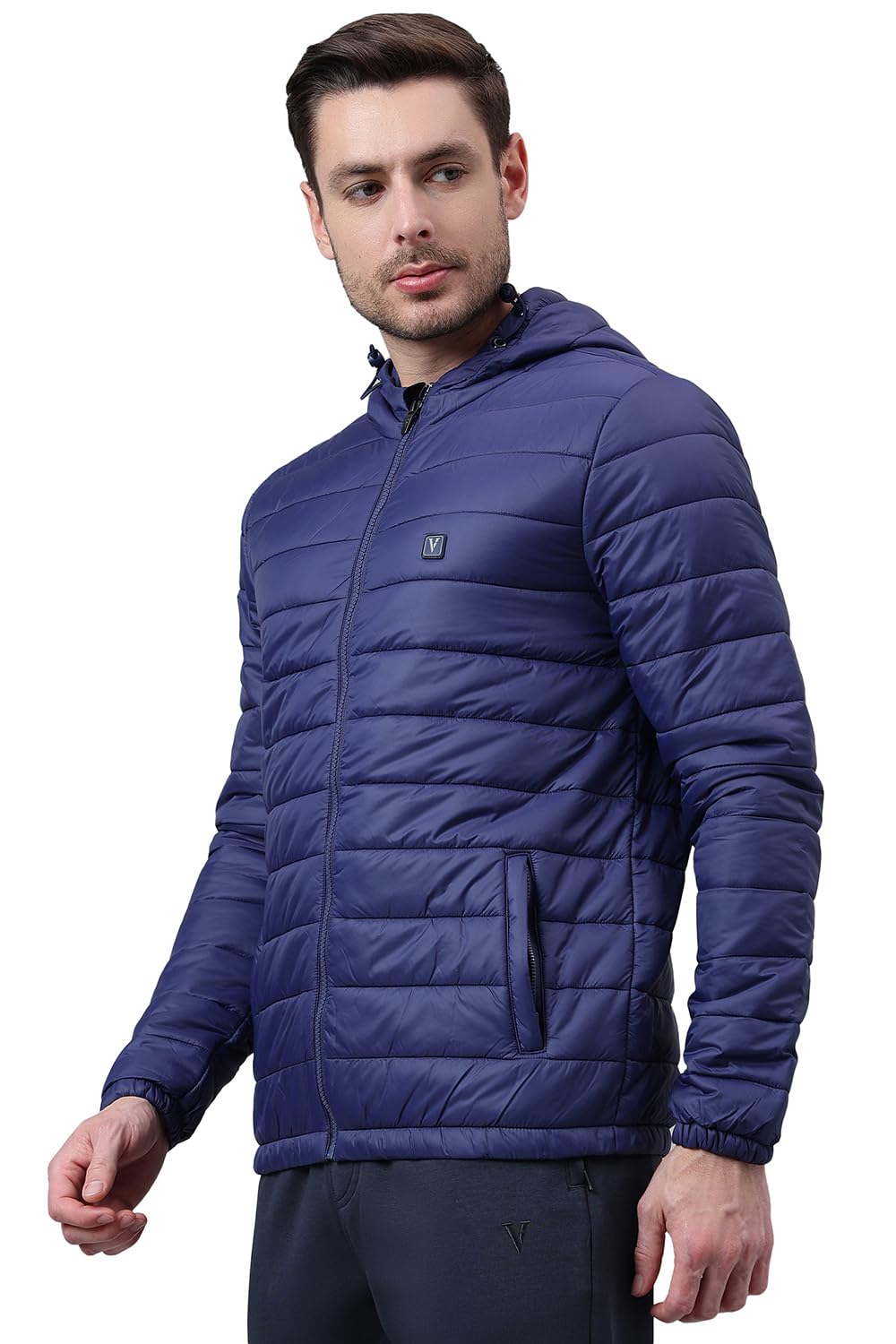 Van Heusen Men Solid Quilted Jacket - High Neck, Zip Front, Full Sleeves