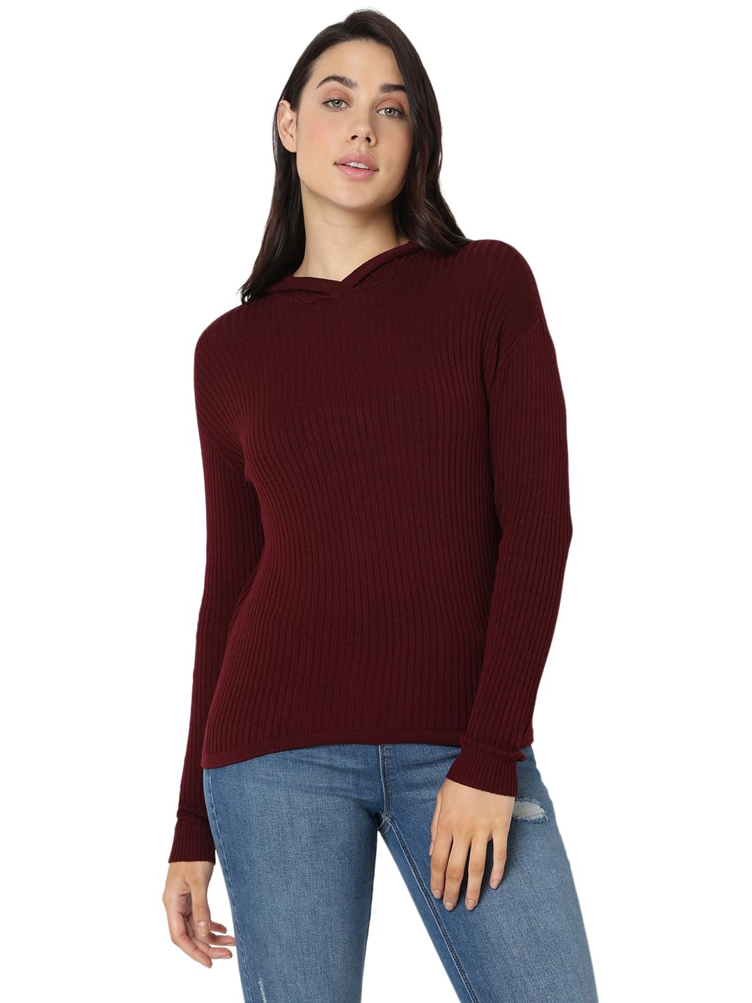 VERO MODA Women's Viscose Casual Pullover Sweater (10313174-Tawny Port_Tawny