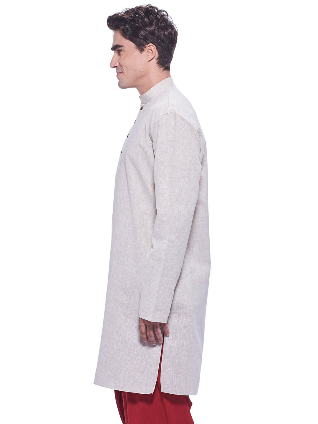 Manyavar Men's Full Sleeve Blended Kurta, Off-White - Medium (ML11812-304)