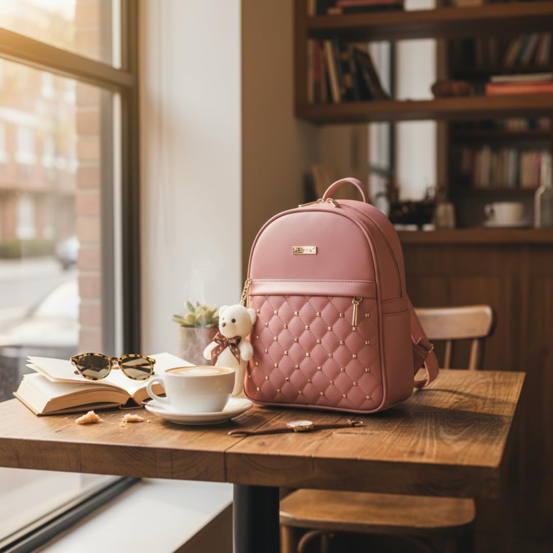 TYPIFY® Women's PU Leather Mini Backpack Bags| Preppy Style with Teddy Keychain | Girls Everyday Travel Bag | Ideal for College and Casual Use | Stylish & Spacious Travel, College & Office Bag