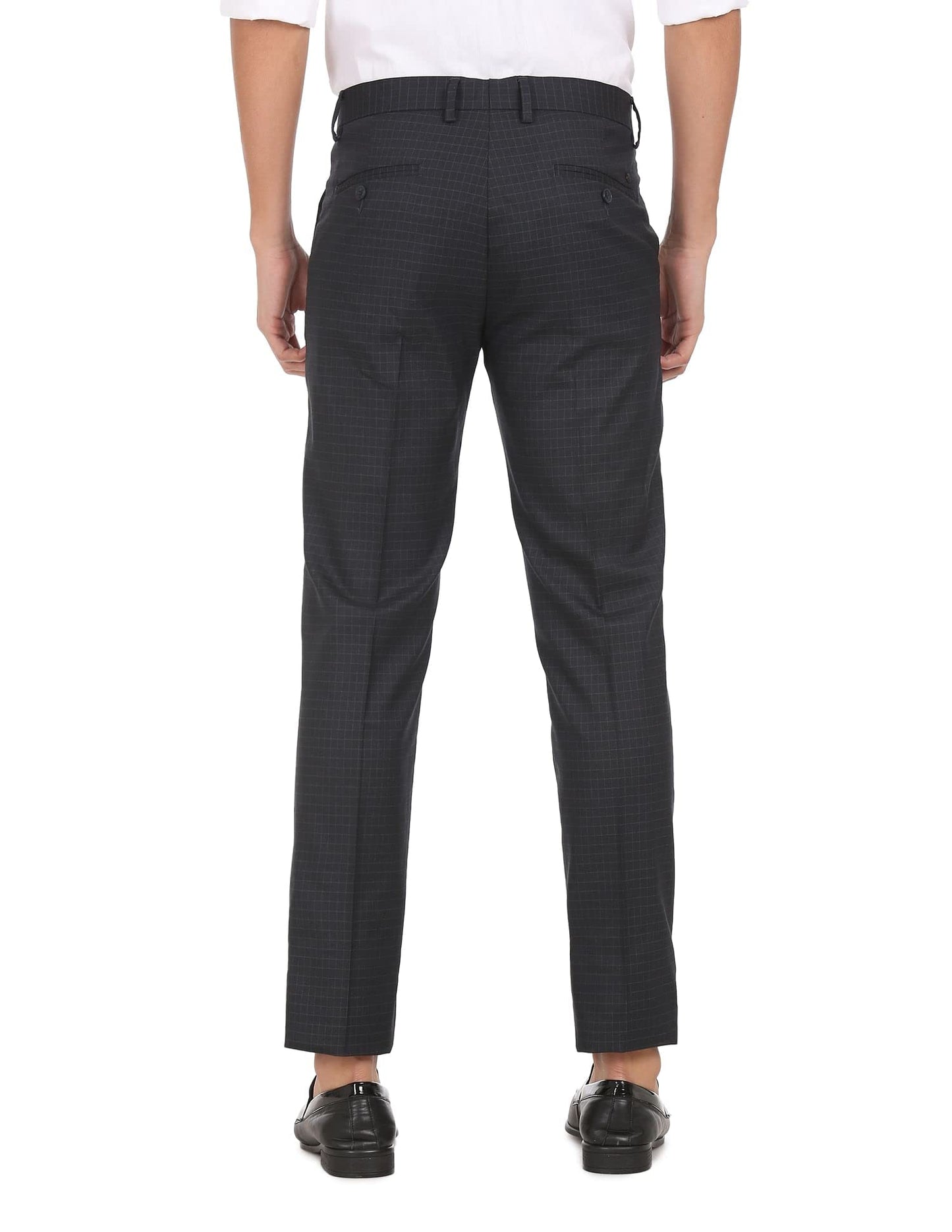 Arrow Men's Checkered Tailored Fit Polyester Formal Trouser Navy