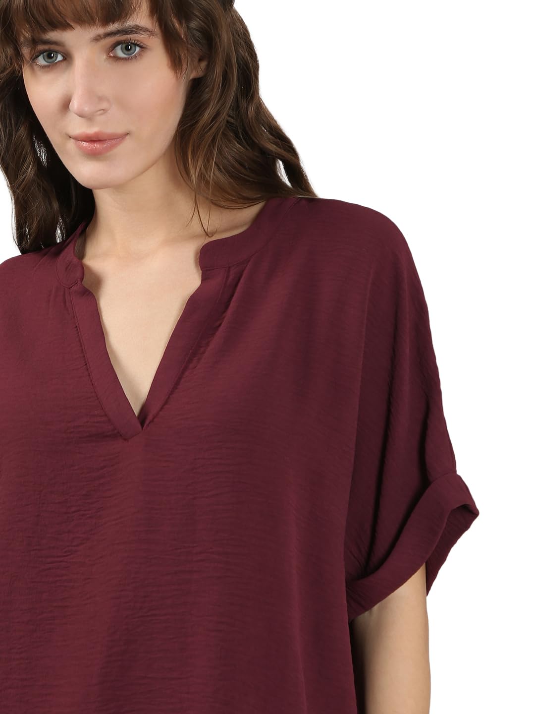 VERO MODA Women's Polyester Regular Fit Maroon Top