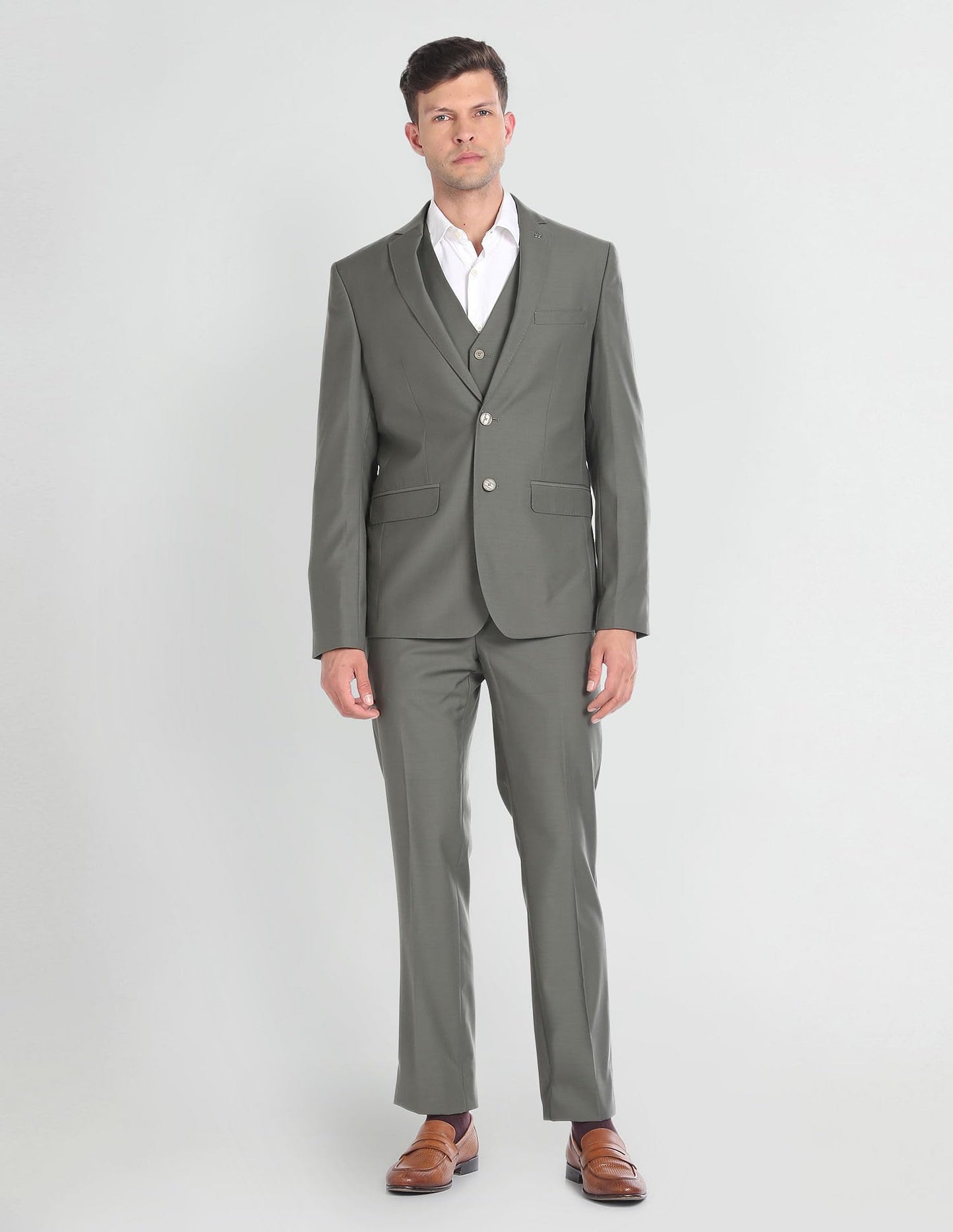 Arrow Men's Wool Single Breasted Business Suit Pants Set (ARAGSU5570_Olive