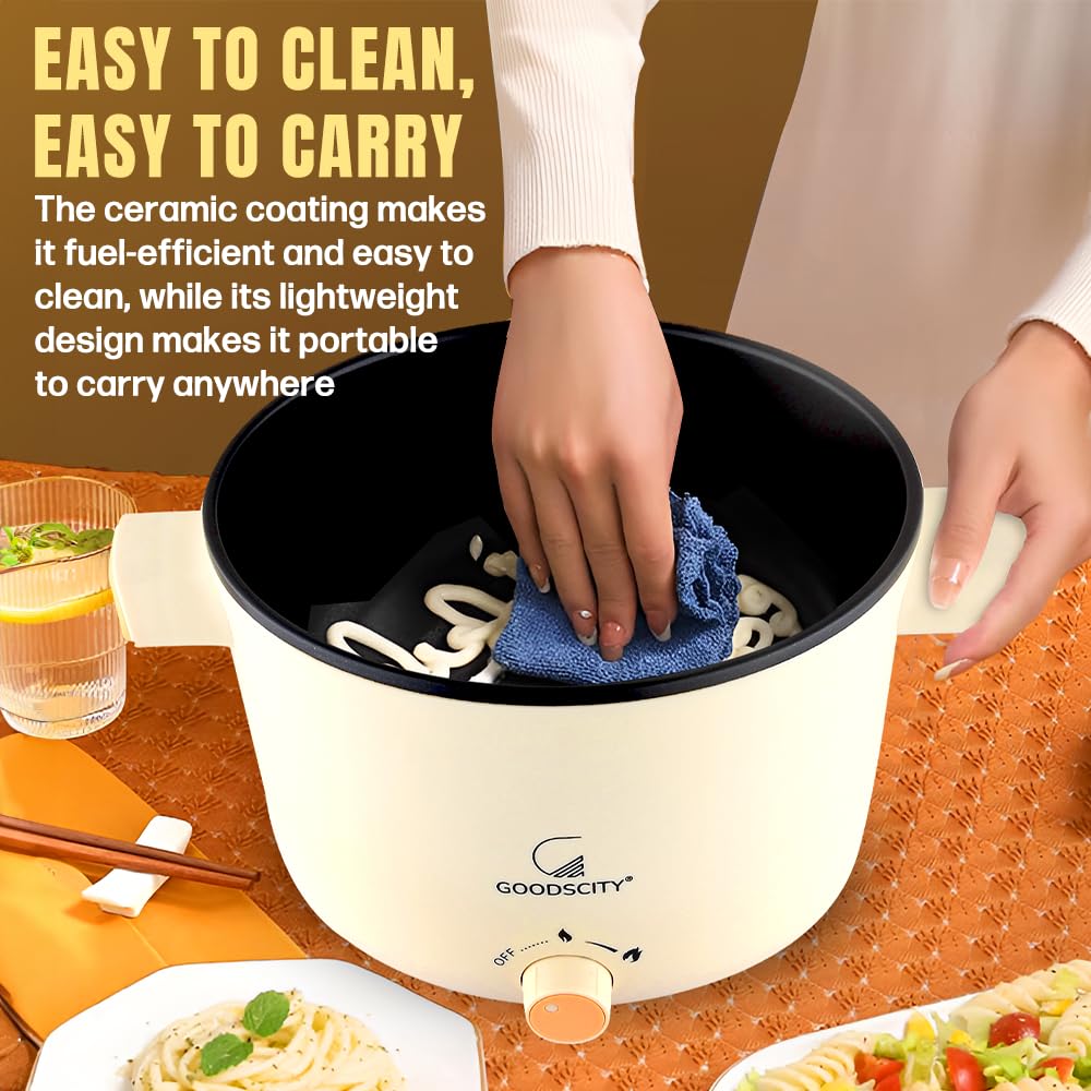 Goodscity Multipurpose Electric Kettle with Ceramic Coating 1.2L|Boil, Steam, Fry, Saute|Multi Cooker kettle for Water,Milk,Egg, Tea,Soup,Coffee, Babyfood, Hostel,Travelling,600W,1Year Waranty GC-0191