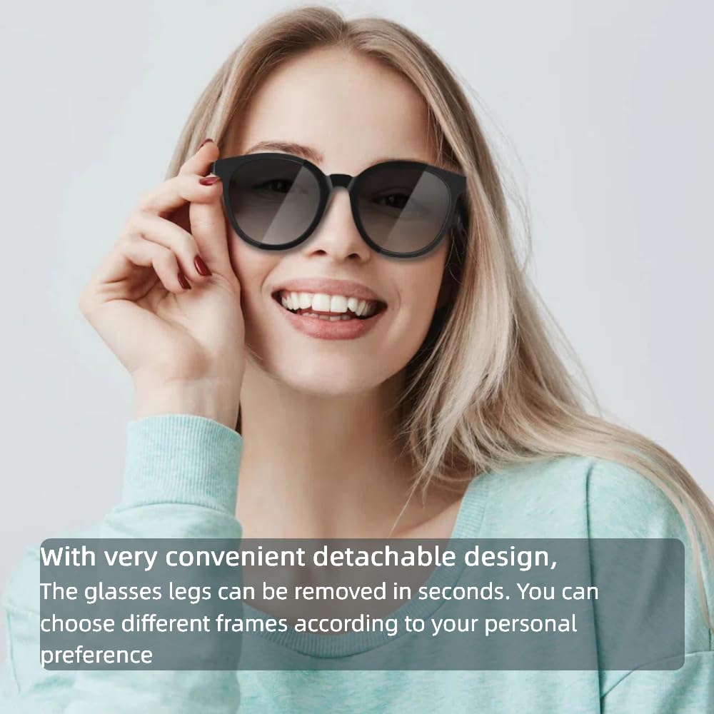 Smart Glasses with Wand Stick,No Leaking Voice, Bluetooth Smart Sunglasses,HiFi 3D Surround,Dual-Mic Noise Cancellation, Music/Game Mode, Detachable Frame (Square-framed, Black+Transparent Lens)