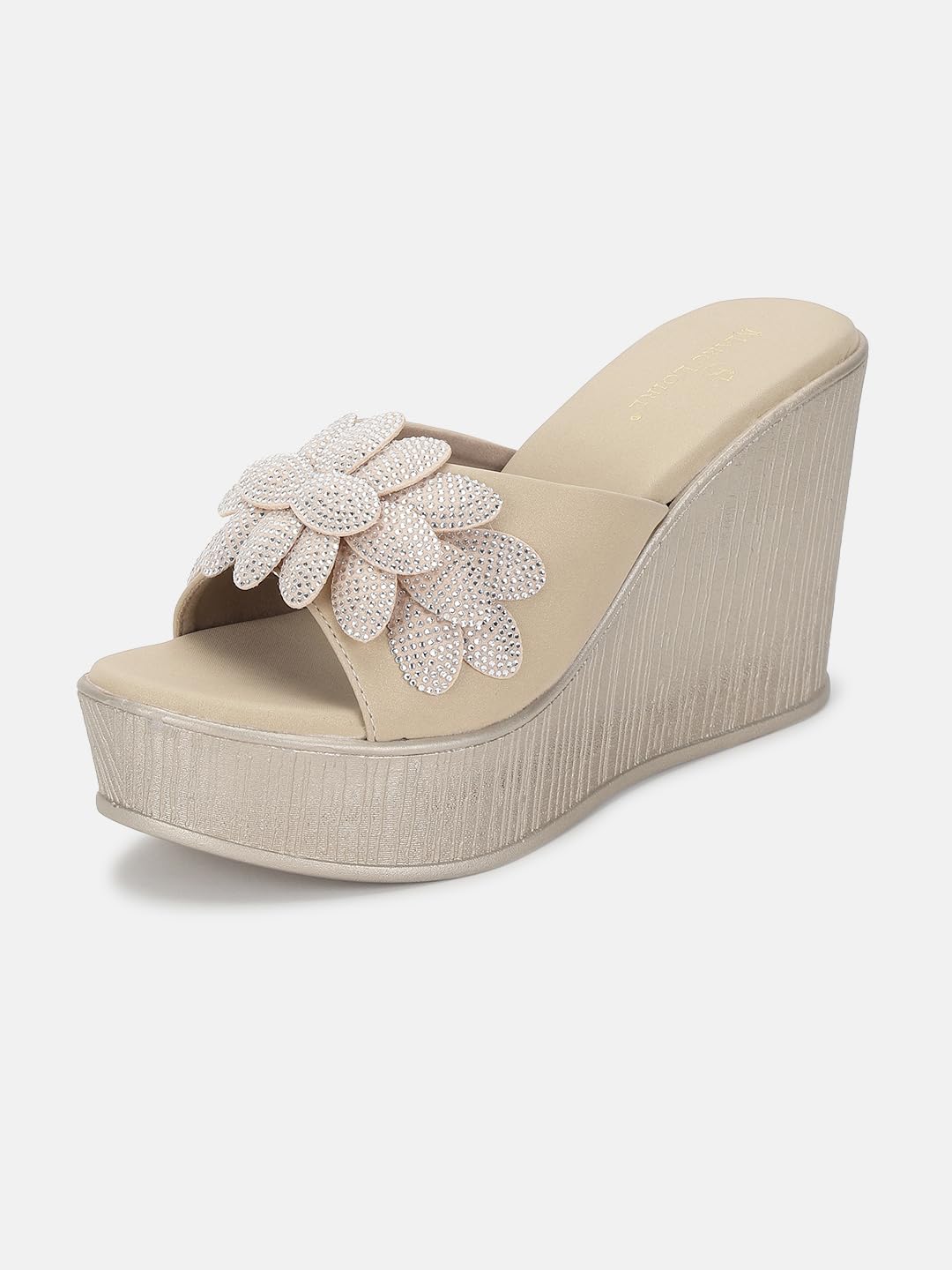 Marc Loire Women's Embellished Slip-On Platform Heel Sandal for All Occasion (Rose Gold, 6)