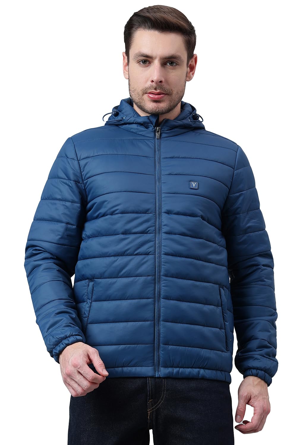 Van Heusen Men Solid Quilted Jacket - High Neck, Zip Front, Full Sleeves