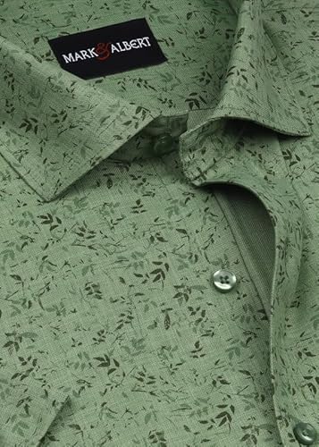 MARK & ALBERT Men's Half Sleeve Printed Linen Slim Fit Shirt Olive