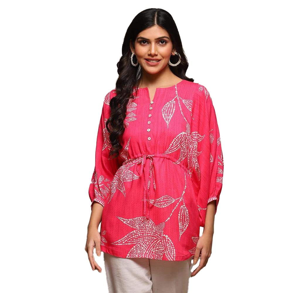 BIBA Women Rayon Printed Straight Top(African 19087_Pink_M)