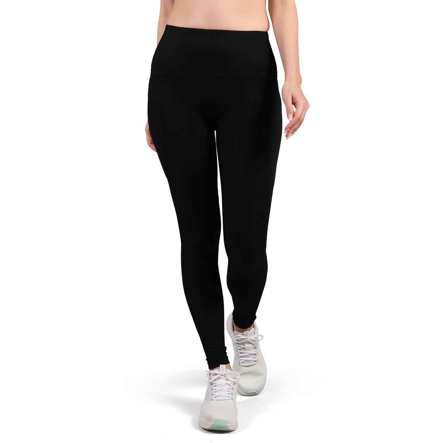 Skechers Women Vertical Pattern Black Leggings