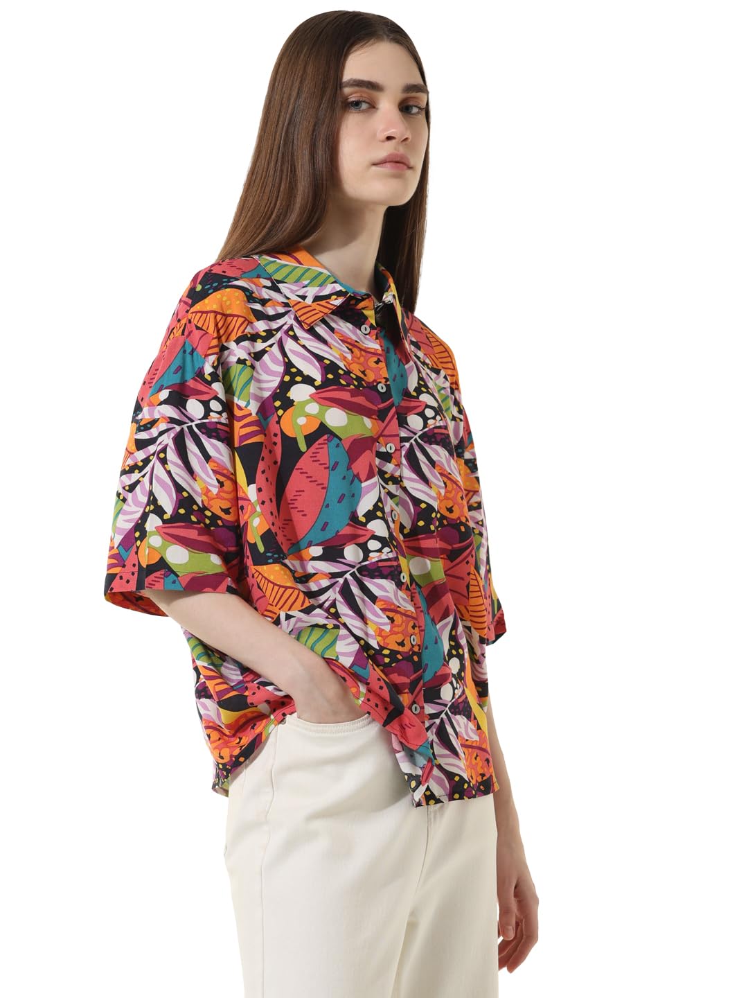 ONLY Women Printed Rayon Oversized Multicolor Shirt