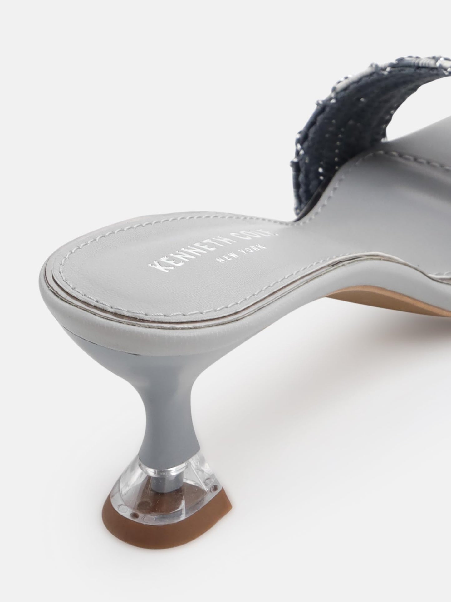 KENNETH COLE Women's Flare Heel Sandal | PU Upper | Square Toe, Woven Vamp Strap | Grey, EU36