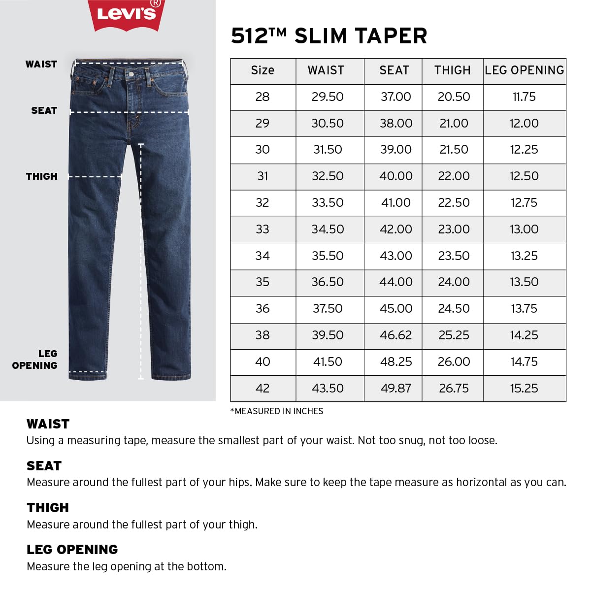 Levi's Men's Mid Rise 512 Slim Tapered Fit Mid-Rise Stretchable Jeans, Blue, 34