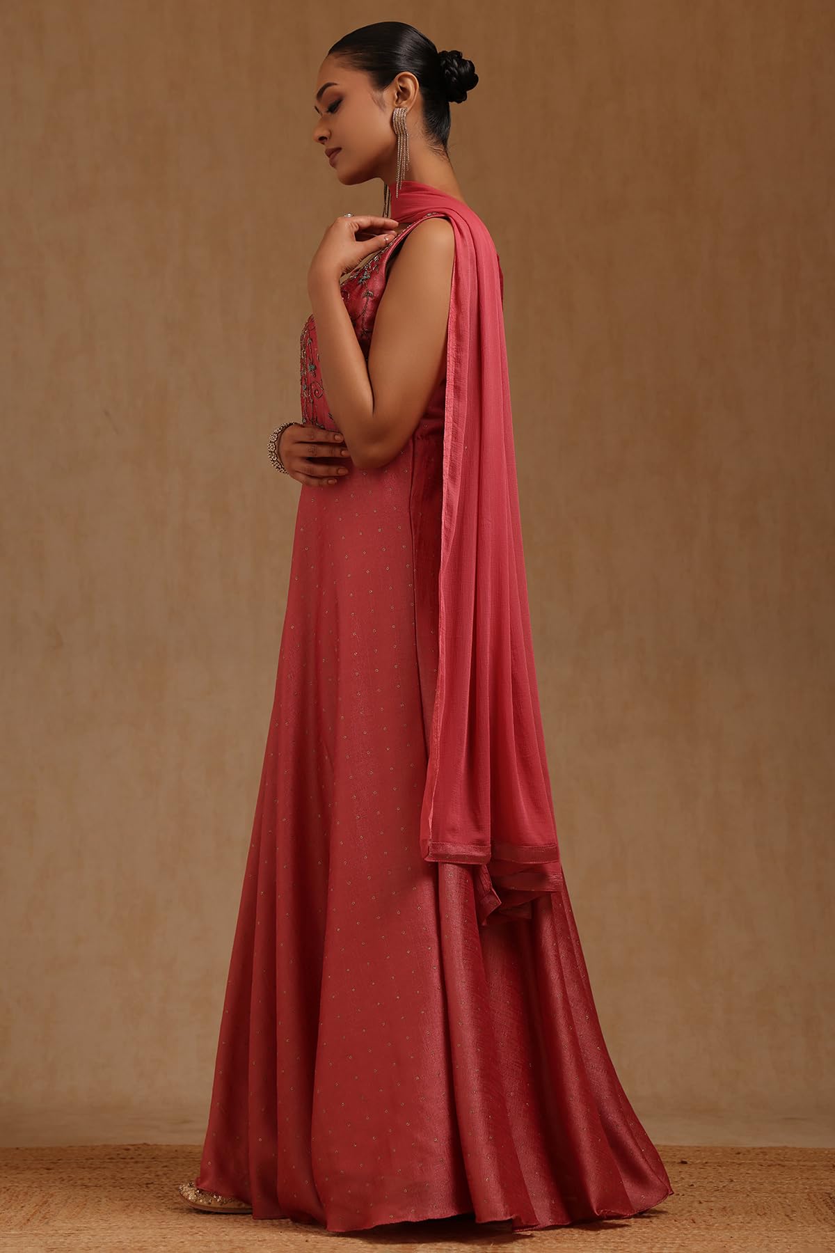 Soch Womens Onion Pink Vichitra Embroidered Gown with Cutdana