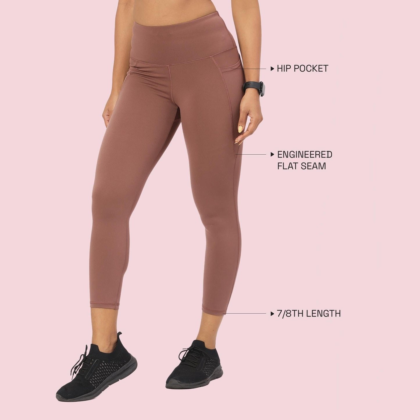 Enamor A605 Basic Quick Dry High Waist Basic Workout Leggings with Elasticated Waistband