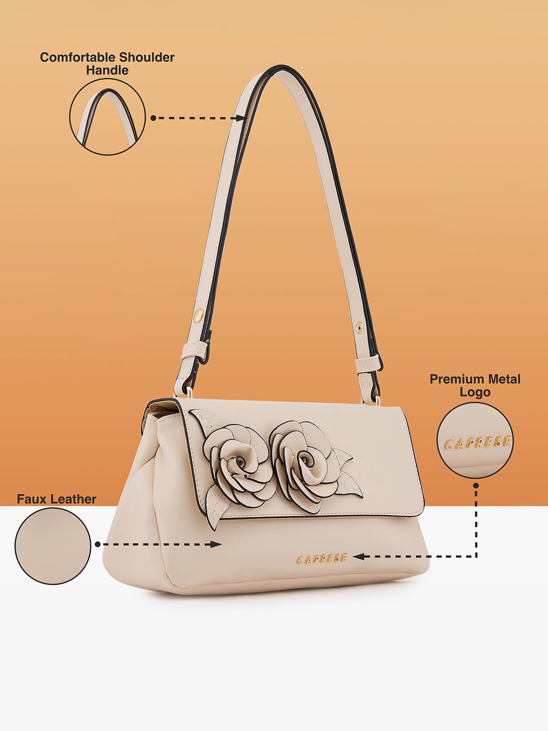 Caprese Bloom Sling Medium Off White Bag for Women|Adjustable Strap for Comfortable Wear|Stylish,Versatile Crossbody Bag for Everyday Use, Travel, and Special Occasions